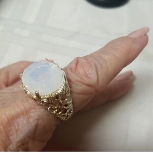 OPALITE, SZ 7 in 925 Sterling Silver with decorative filigree mounting NWOT